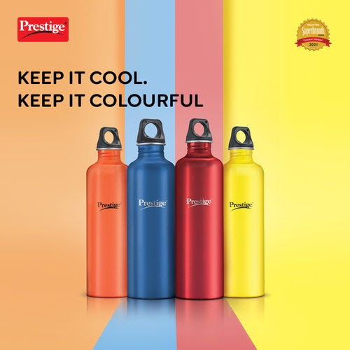Prestige Coloured Stainless Steel Water Bottle (PSWBC 13) 750Ml Each (Red, Blue, Orange and Yellow)