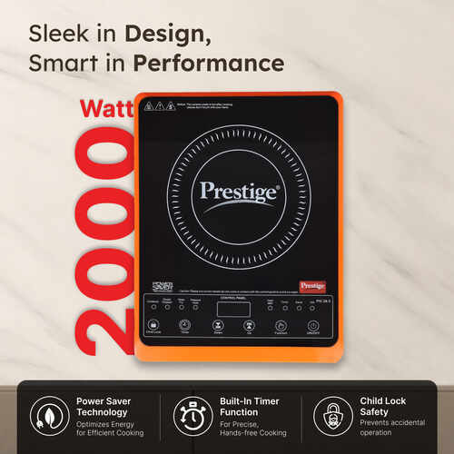 Prestige PIC 29.0 Induction Cooktop 2000 W with Pre-set Indian Menu Options (Orange)