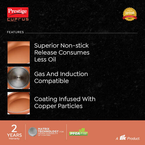 Prestige Cuprus Aluminium Gas and Induction Compatible Non-Stick Fry Pan, 20 cm, 1.2 L (Copper)