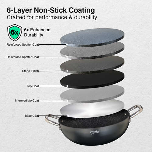 PRESTIGE DURASTONE HARD ANODISED NON-STICK COOKWARE DEEP KADAI 24cm (3 LITRE) WITH GLASS LID