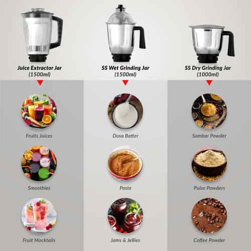 Prestige Endura 1000 W Mixer Grinder, 6 Jars (1500 ml, 1000 ml, 1500 ml, 450 ml) (Black, Silver)