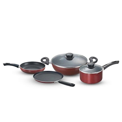 Prestige Omega Deluxe Festive Pack 4 Pc Set (Omni Tawa- 28 cm, Fry Pan- 24 cm, Kadai- 24 cm & Milk Pan- 16 cm)