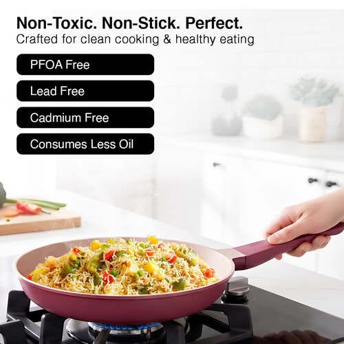 Prestige 24cm Omega Die-Cast Non-Stick Fry Pan | 3-Layer Coating | Die-Cast Body | Metal Spoon Friendly | Heavy Base | Pink