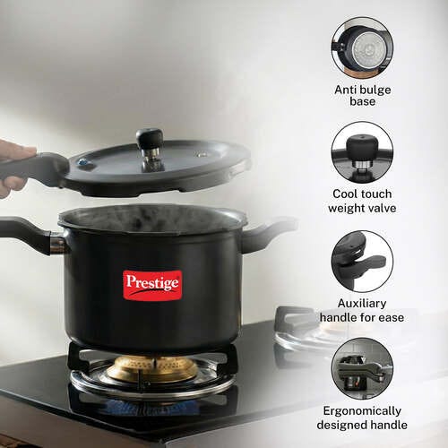 Prestige Svachh Hard Anodised Spillage Control Pressure Cooker, 5 L (Black)