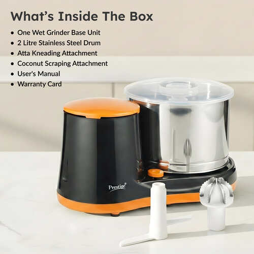 Prestige PWG 07 Wet Grinder with Stainless Steel Drum 200 W, 2 L (Black, Orange)