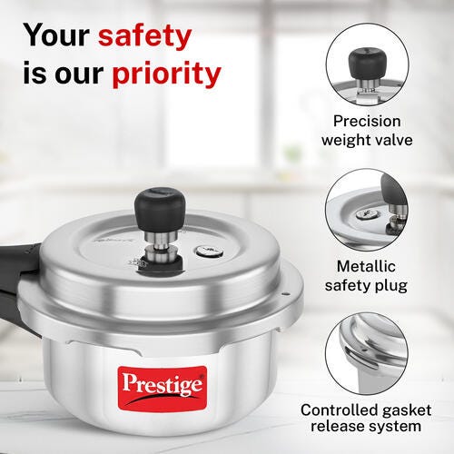 Prestige Popular Plus Svachh Virgin Aluminium Spillage Control Pressure Cooker, 2 L (Silver)