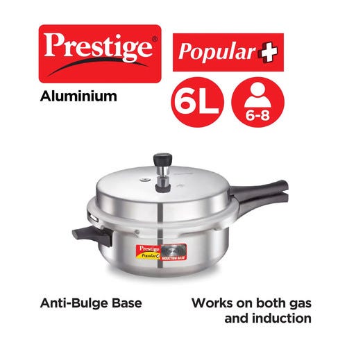 Prestige Popular Plus Virgin Aluminium Gas and Induction Compatible Senior Deep Pan Pressure Cooker, 6 L (Silver)
