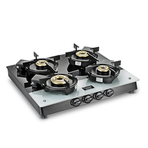 Prestige Svachh Duo Toughened Glasstop Gas Stove with Liftable Burners (Black) 4 Burners