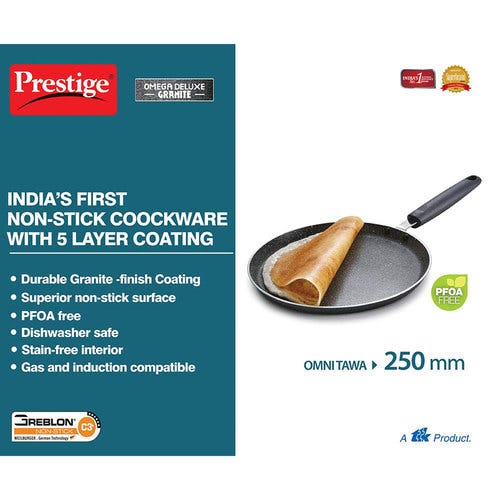 Prestige Omega Deluxe Granite Non-stick Round Base Omni Tawa (Black)