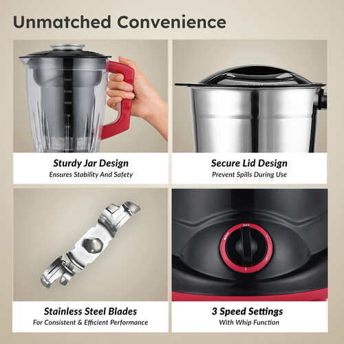 Prestige 750 Watts Regal Mixer Grinder with 4 Jars (3 Stainless Steel Jars + 1 Juicer Jar)|