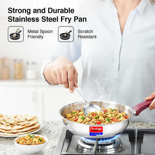 Prestige Platina Popular Stainless Steel Unique Impact Forged Bottom Fry Pan 22cm (1.9 L) (Silver)