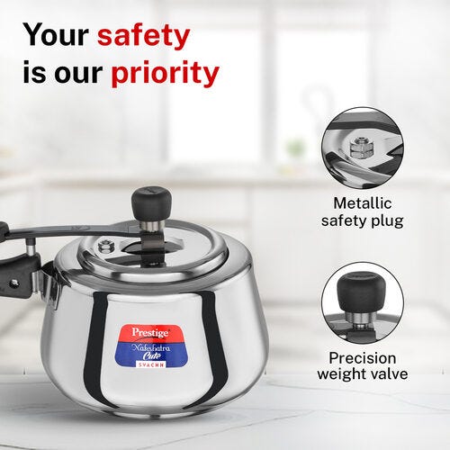 Prestige Nakshatra Cute Svachh Stainless Steel Spillage Control Pressure Cooker, 3 L (Silver)