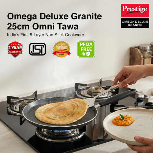 Prestige Omega Deluxe Granite Non-stick Round Base Omni Tawa, 25 cm (Black)