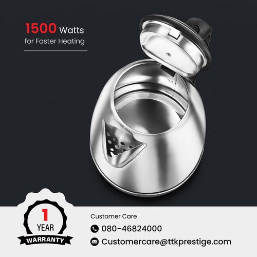 Prestige PKOSS Stainless Steel Electric Kettle 1500W (Silver)