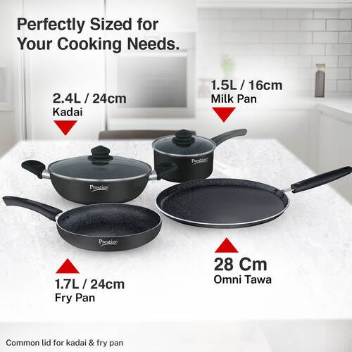 Prestige Omega Deluxe Granite Aluminium Non-Stick 4 Pc Cookware Set