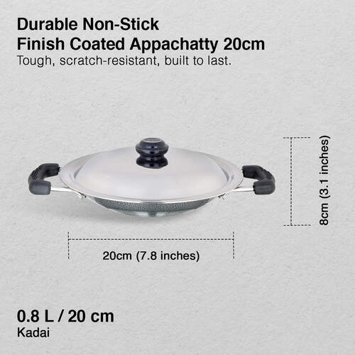 Prestige Omega Select Plus Non-stick Appachatty with Stainless Steel Lid, 20cm (Black)
