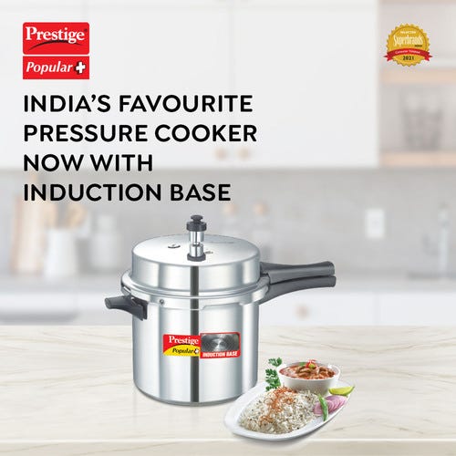 Prestige Popular Plus Virgin Aluminium Gas and Induction Compatible Pressure Cooker, 6 L (Silver)