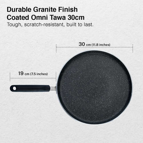 Prestige Omega Granite Non-stick Dosa Tawa 30cm | 5-Layer Coating | Gas & Induction Compatible | PFOA Free | Metal Spoon Friendly | Sturdy Handle | Dishwasher Safe | 2Y Warranty | ISI Certified