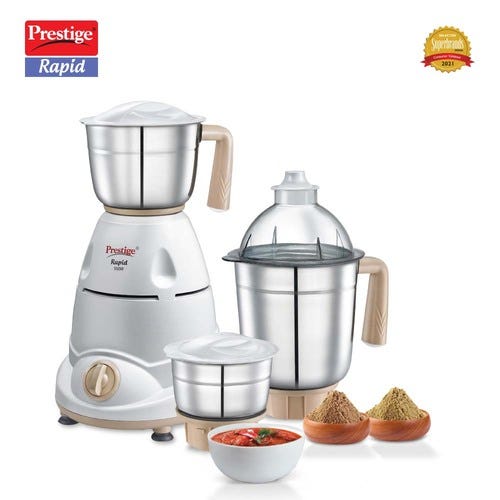 Prestige Rapid 550 W Mixer Grinder, 3 Jars (1400 ml, 1000 ml, 400 ml) (Off-White, Silver)