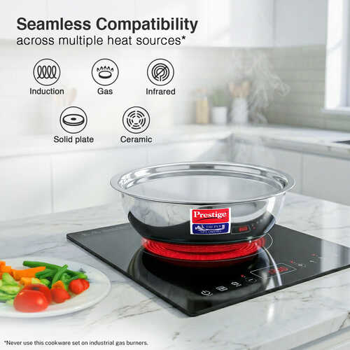 Prestige 22cm/2.1L Tri-Ply Stainless Steel Splendid Tasla with Lid|Gas and Induction Compatible|Even Heat Distribution| Thick Gauge Tri-Ply Body|15 Year Warranty