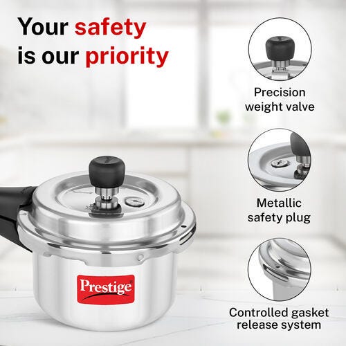 Prestige Popular Plus Svachh Virgin Aluminium Gas and Induction Compatible Pressure Cooker, 2 L (Tall) (Silver)