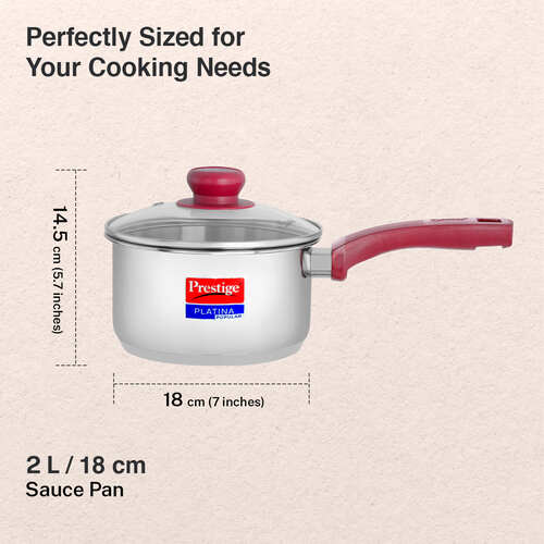 Prestige Platina Popular Stainless Steel Unique Impact Forged Bottom Sauce Pan with Glass Lid (Silver)