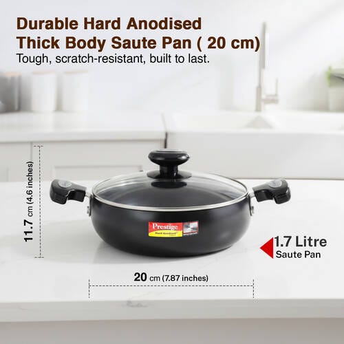 Prestige Hard Anodised Plus Saute Pan with Glass Lid, Black