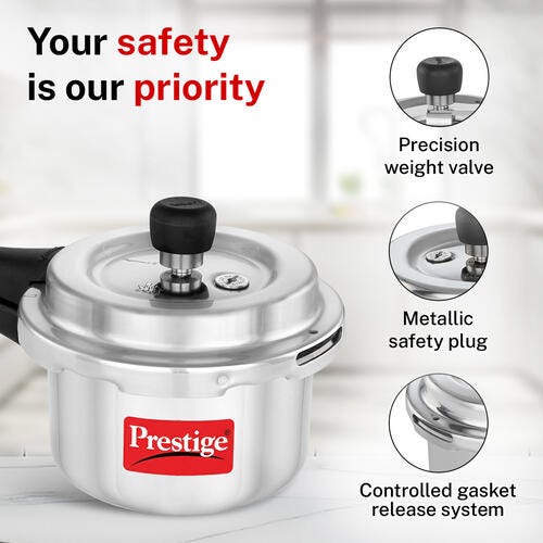 Prestige 1.5 Litre Aluminium Popular Svachh Outer Lid Pressure Cooker | Deep Lid for Spillage Control | Anti-Bulge Base | Gasket Release System | 5Y Warranty | ISI Certified