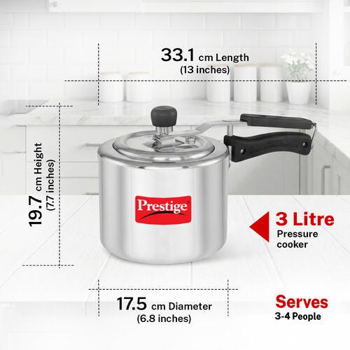 Prestige Nakshatra Plus Svachh Aluminium Spillage Control Pressure Cooker, 3 L (Silver)