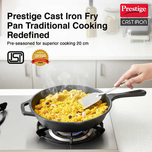 Prestige Cast Iron Scratch Resistant Round Base Fry Pan, 20cm (Black)