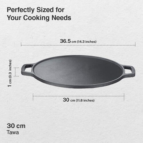 Prestige Cast Iron Tawa 30cm | Ferrocast Flo | Non-Stick | Gas & Induction Compatible | Chemical Free | Preseasoned | Sturdy Handle | Healthy Eating | Lifetime Warranty
