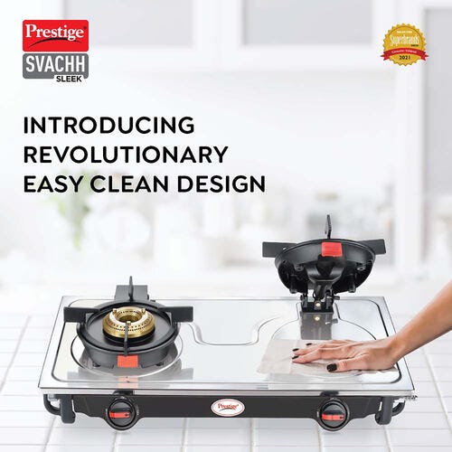 PRESTIGE SLEEK SVACHH GAS STOVE (WITH STAINLESS STEEL TOP AND 2 UNIT BRASS BURNER)
