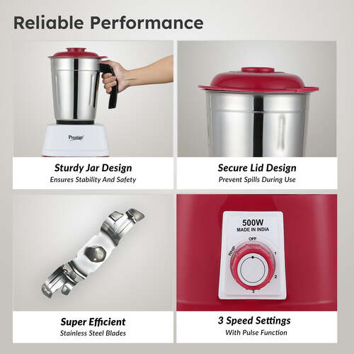 Prestige Orion Mixer Grinder 500 W, 3 Jars, (1500 ml, 1200 ml, 400 ml) (Multicolor)