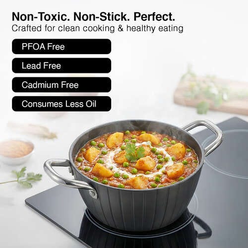 Prestige Durastone Hard Anodised 6 Layer Non-Stick Casserole with Glass Lid, (20 cm, 2.4 Litre) (Black)