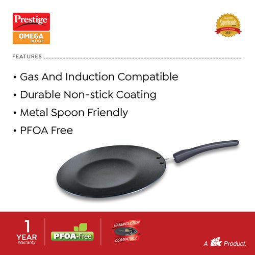 Prestige Omega Deluxe Non-stick Concave Tawa (Black)