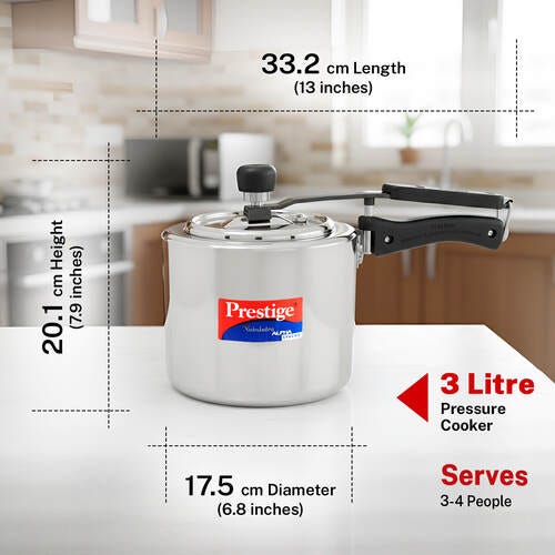Prestige Nakshatra Alpha Svachh Stainless Steel Spillage Control Pressure Cooker 3 L (Silver)