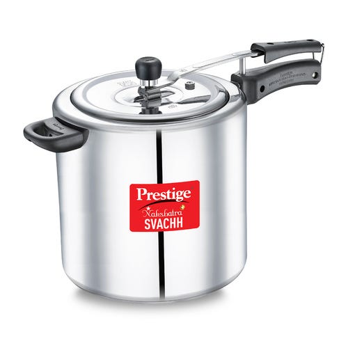 Prestige Nakshatra Plus Svachh Aluminium Inner Lid Pressure Cooker with Unique Deep Lid for Spillage Control, Silver 5.5 L and above