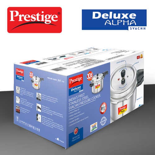 Prestige Deluxe Alpha Svachh Stainless Steel Spillage Control Pressure Cooker-(Silver/Silver)