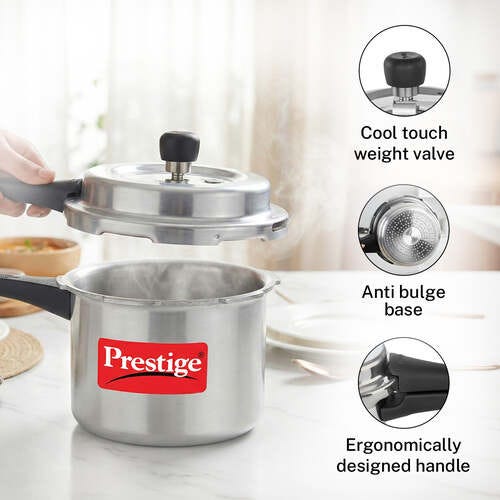 Prestige Popular Plus Svachh Virgin Aluminium Spillage Control Pressure Cooker, 3 L (Silver)