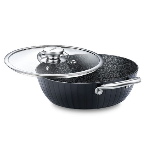 Prestige Durastone Hard Anodised 6 Layer Non-Stick Kadai with Glass Lid (Black)
