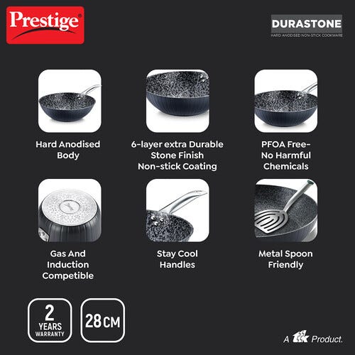 Prestige Durastone Hard Anodised 6 Layer Non-Stick Wok (Black)