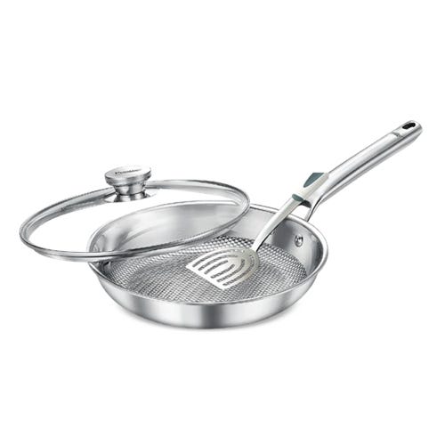 Prestige TRIPLY Designer Fry Pan 20cm/1.0L with Glass Lid | Durable Honeycomb Structure | Low Oil Consumption | Metal Spoon Friendly | Gas & Induction Compatible | Dishwasher Safe | 15Y Warranty | ISI