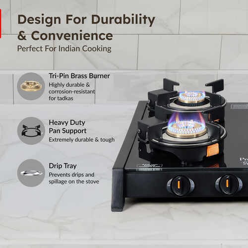 Prestige Svachh Glass Top Gas Stove (4 Burners) with Liftable Burners - GTSB-04