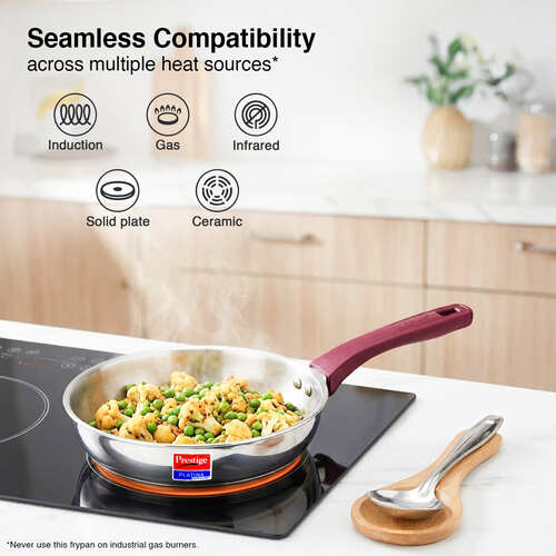 Prestige Platina Popular Stainless Steel Unique Impact Forged Bottom Fry Pan 22cm (1.9 L) (Silver)