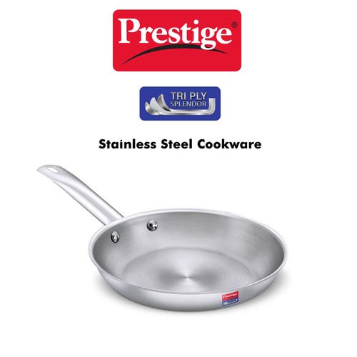 Prestige Tri-ply Splendor Stainless Steel Thick Gauge Fry Pan, (Silver)