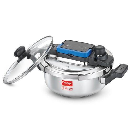 Prestige Svachh Flip-on Stainless Steel Spillage Control Pressure Cooker with Glass Lid, 3 Litre (Silver)