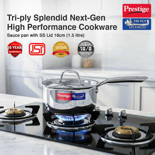 Prestige 16cm/1.5L Tri-Ply Stainless Steel Splendid Sauce Pan with Lid