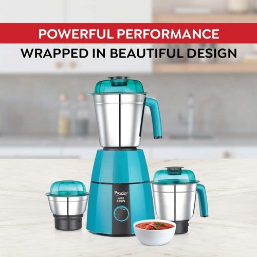 Prestige Jade 550 W Mixer Grinder, 3 Jars (1500 ml, 1200 ml, 450 ml) (Blue, Silver)