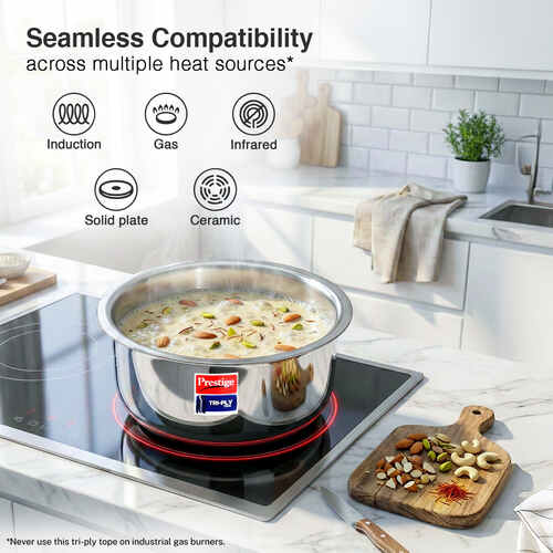 Prestige 6-Piece Tri-Ply Stainless Steel Tope Set| Gas & Induction Compatible| Even Heat Distribution| Strong and Durable| 5 Years Warranty
