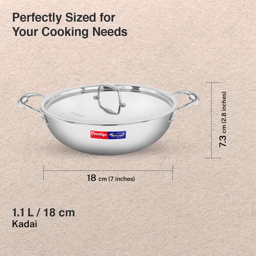 Prestige Tri Ply Splendid Kadai With SS Lid